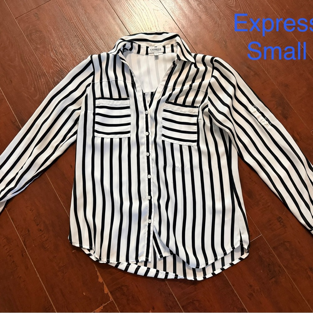Express Black and White Striped Button Down Shirt